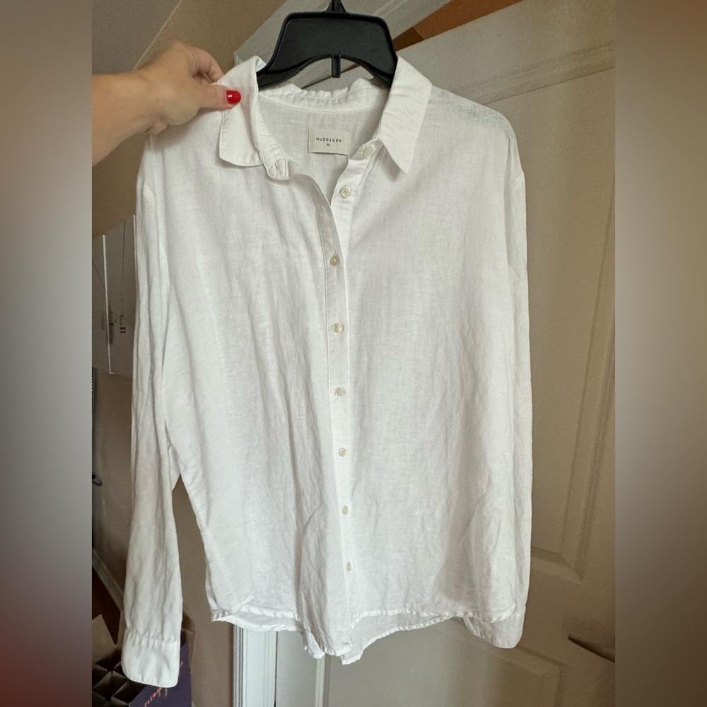 Womens linen blend white shirt